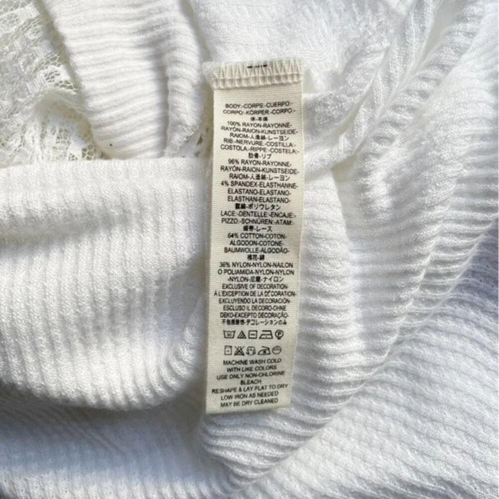 Free People Spring Valley Thermal Tee Lace Inset Oversized Raw Hem Size Small